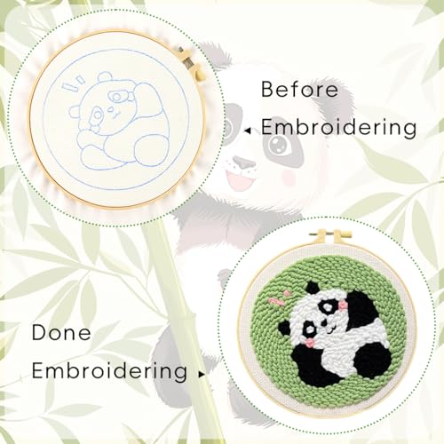 Image of PATPAT Cotton DIY Punch Needle Art Kit Cute Panda Beach Punch Needle Art Craft Kit for Beginners with Embroidery Punch Needles 7.8 inches Round Embroidery Hoop DIY Art Multicolour