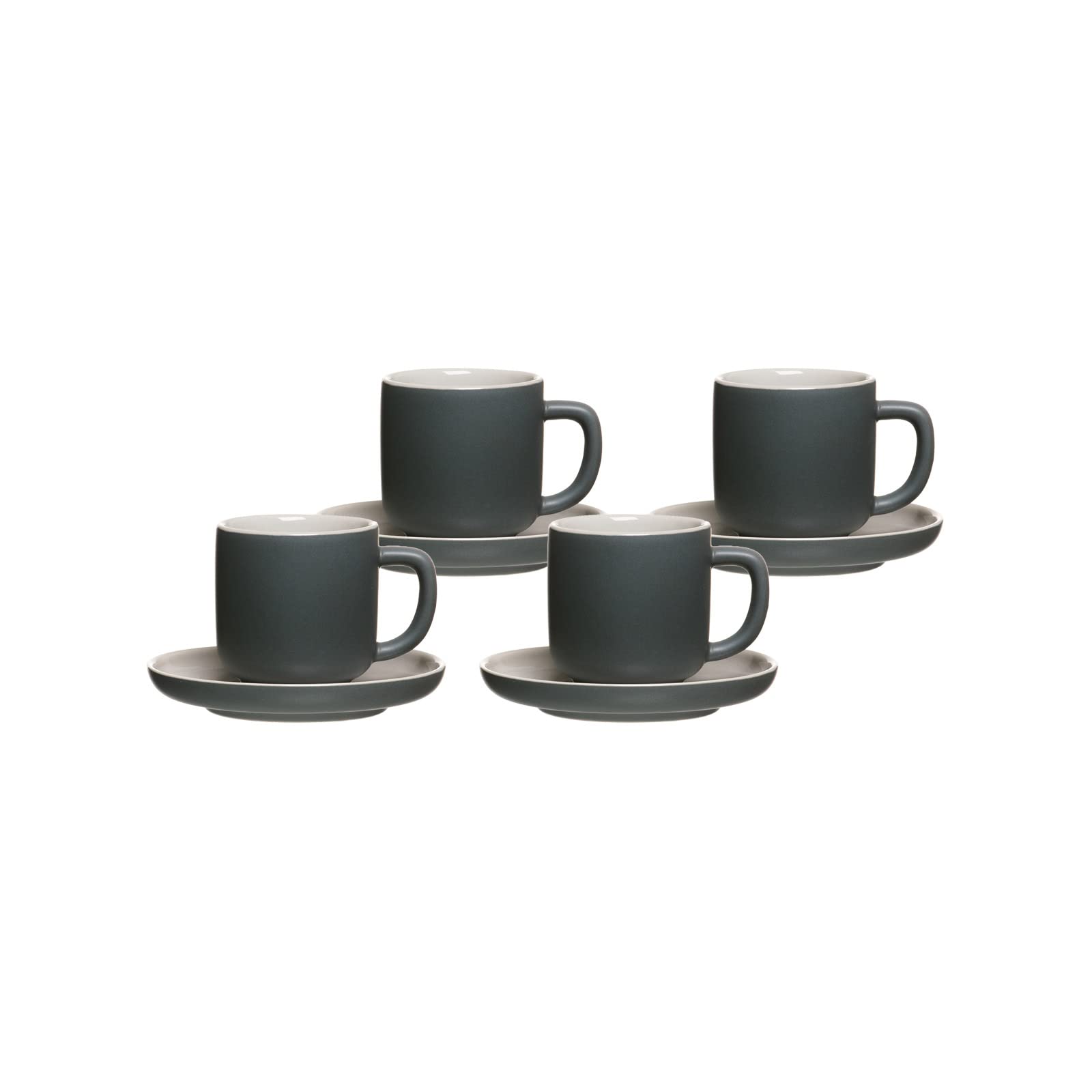 Ritzenhoff & Breker Jasper Espressotassen mit Untertassen, 4er Set, Grau, 240 ml, Espressogeschirr mit Soft-Touch-Haptik & Mattglasur, Spülmaschinengeeignet