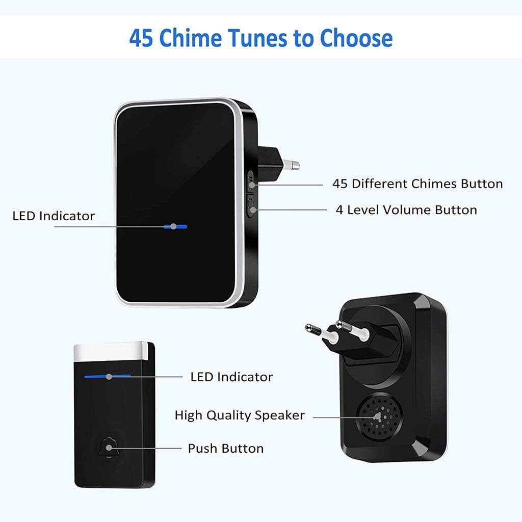 Waterproof Doorbell Electronic Chime Kit with 2 Plug-in Home Intelligent Door Bell Chime Doorbell