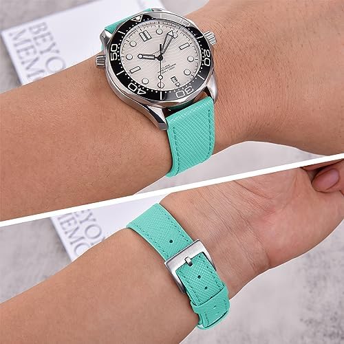 JWNSPA Top Grain Leather Watch Band - Quick Release Brushed Buckle Replacement Strap for Men - Choice of Width -18mm 19mm 20mm 21mm 22mm 23mm 24mm (20mm, Blue & Silver Buckle) — view 4
