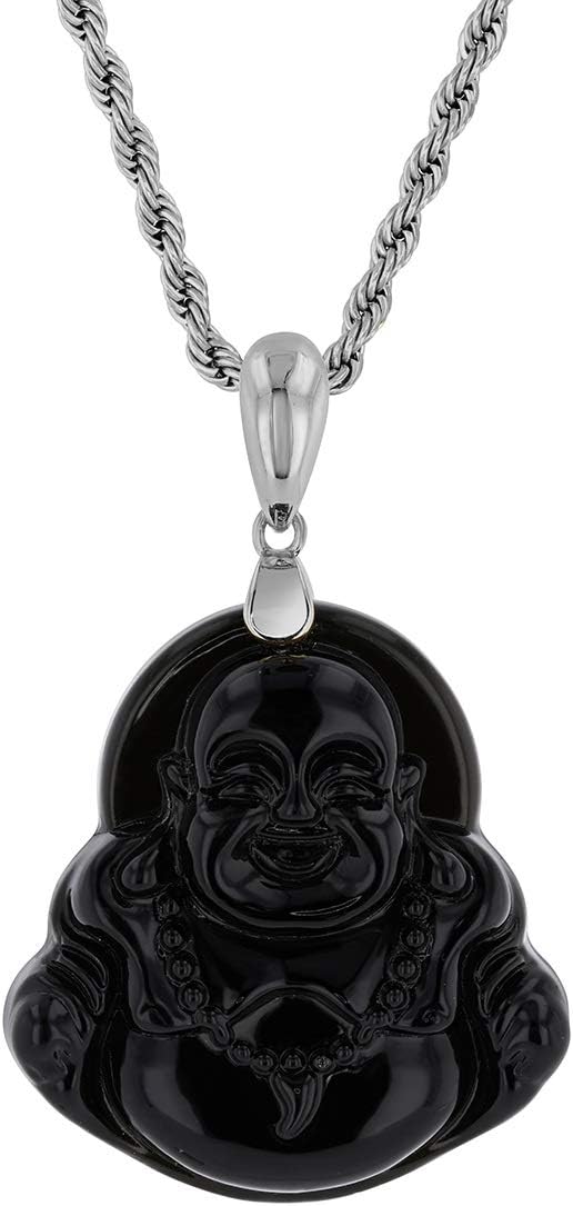 Laughing Buddha Black Jade Pendant Necklace Rope Chain Genuine Certified Grade A Jadeite Jade Hand Crafted, Jade Necklace, 14k White Gold Finish Silver Laughing Jade Buddha necklace