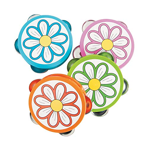Fun Express - Daisy Shaped Tambourine - Toys - Noisemakers - Noisemaker Drums - 12 Pieces