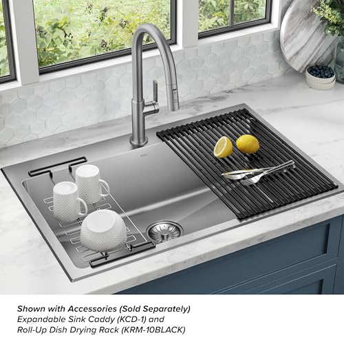 KRAUS-Standart-PRO-33-Drop-InUndermount-18-Gauge-Stainless-Steel-Single-Bowl-Kitchen-Sink-and-Pull-Down-Faucet-in-Spot-Free-Stainless-Steel-Finish KRAUS Standart PRO 33 Drop InUndermount 18 Gauge Stainless Steel Single Bowl Kitchen Sink and Pull Down Faucet in Spot Free Stainless Steel Finish