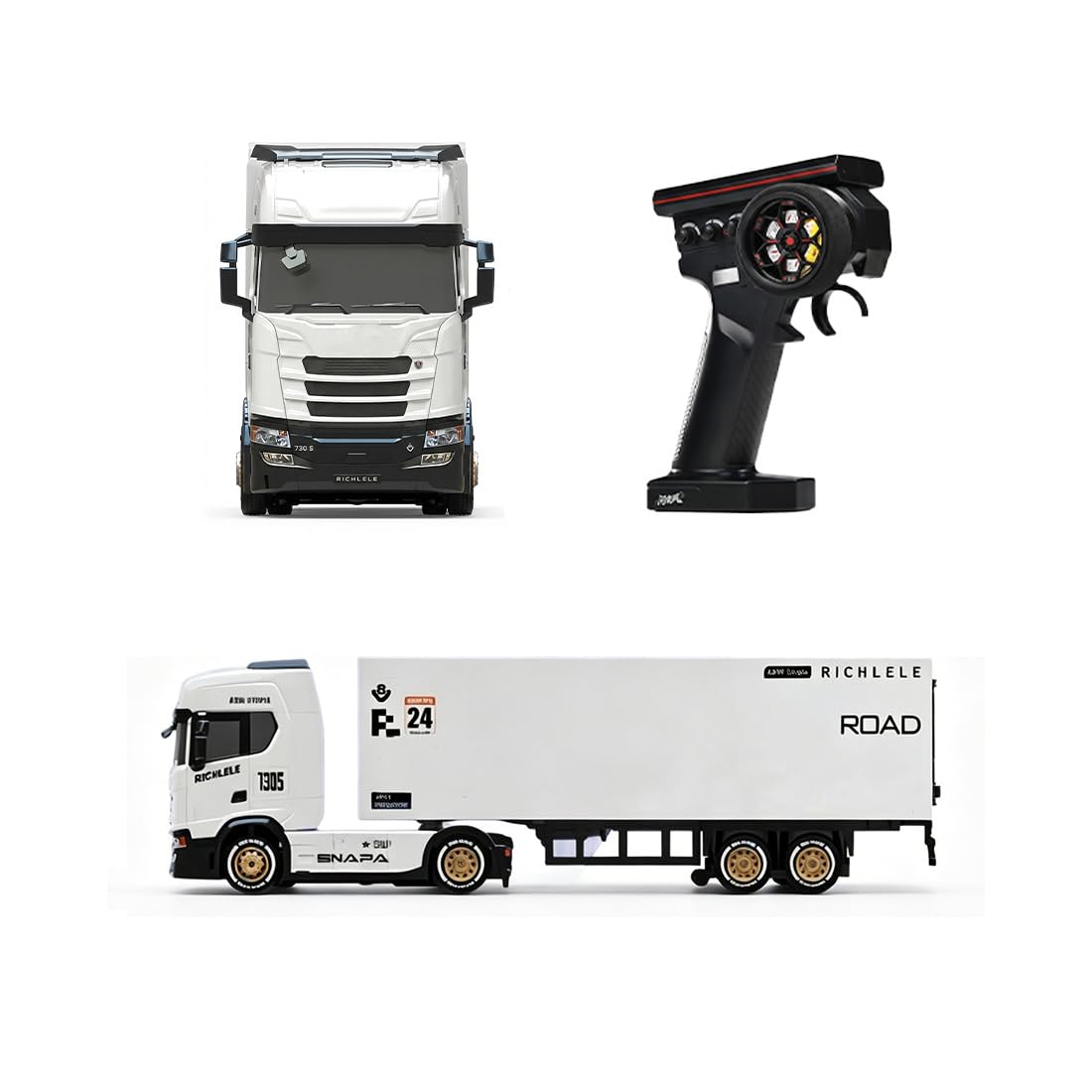 NULA 1/64 Scale RC Drift Truck With Car Carrier Trailer, Full Proportional Control Semi Truck, LED Lights, Gyro Stabilization & Drift Tires For Adults Hobbyists-White