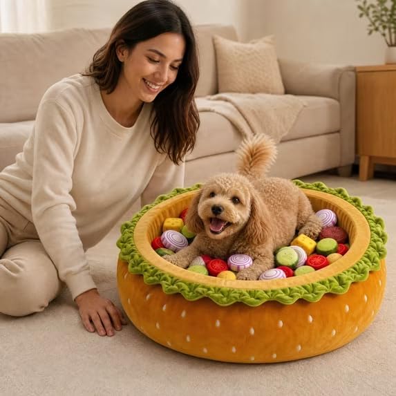 Burger Ball Pit, Dog Bed, Plush Hamburger Shaped Pet Bed Play Pit image 5