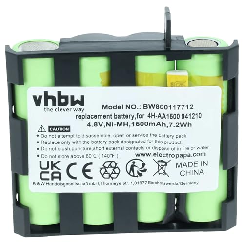 vhbw Akku kompatibel mit Compex Muskelstimulator Geräte - Ersetzt Compex 4H-AA1500, 4H-AA2000, 941210, 941213 - (NiMH, 1500mAh, 4.8V) - Accu, Ersatzakku