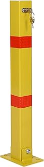 Parking Bollard Safety Post with Lock, 27.6" Steel Car Parking Barrier, Heavy-Duty Bollard with 4 Free Anchor Bolts for Garage & Traffic-Sensitive Areas, Square Yellow