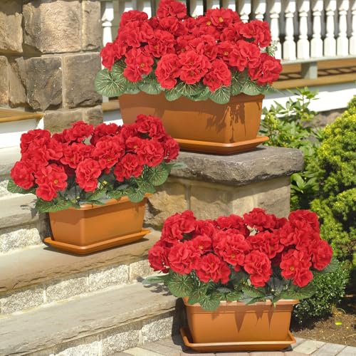 YMIFEEY 6 Stück Kunstblumen Künstliche Balkonpflanzen Blumen Geranien für Draußen, Kunstpflanze Outdoor Wetterfest, Künstlich Balkonpflanzen Balkon Blumen UV-beständig für Innen- & Außenbereich