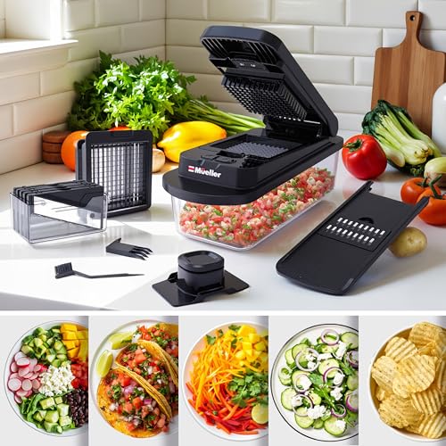 Mueller Pro-Series 10-in-1, 8 Blade Vegetable Chopper, Mandoline Slicer, Onion Mincer, Cutter, Dicer, Veggie Chopper with Container, Kitchen Essentials & Gadgets, House Warming Gifts New Home, Black
