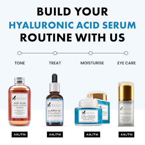 Image of Eclat Skincare Hydrating Hyaluronic Acid Serum for Face - 2.5% Hyaluronic Acid + 3% B5, Green Tea & Jojoba Oil - Moisturizing & Plumping Formula for Radiant & Smoother Skin 1 Fl Oz
