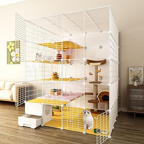 GHKFEJGDEN 猫用ケージ ペットケージ ペットベビーサークル DIYエンクロージャー 屋内 猫 ベビーサークル 取り外し可能 金属ワイヤー 屋内 大型猫ケージ エンクロージャー 1-3匹の猫の小動物に最適 (サイズ:147 x 147 x 183c