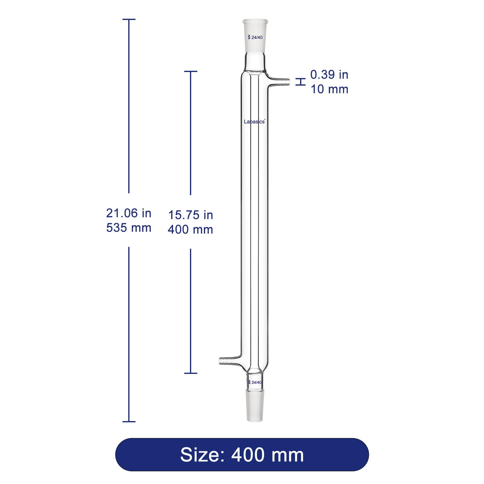 Labasics Borosilicate Verre Condenseur Liebig avec 24/40 Joint et 400mm Veste Longueur, Laboratoire Condenseur en Verre Glass Condenser