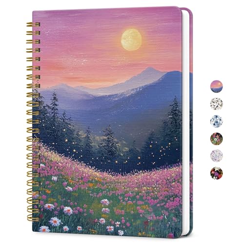 ZOTIA Lined Spiral Journal for Women A5 Pretty Hardcover Notebook for Work School & Office Writing Aesthetic Writing Journal College Ruled 140 Pages 5.8 x 8.3 Twilight Bloom