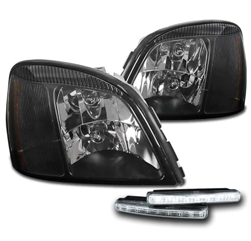 ZMAUTOPARTS Replacement Black Headlights Headlamps with 6" White LED DRL Lights For 2000-2005 Cadillac DeVille