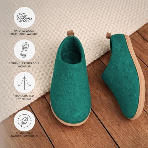 Image of Wool Indoor Slippers - Natural Organic Wool, Genuine Leather Sole, Handmade in Nepal - Cozy, Warm, Soft, Unisex Non-Slip House Shoes for Men & Women - Perfect for Winter Comfort