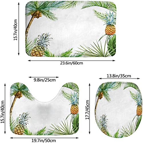 Badezimmerteppich-Set, 3-teilig, Tropische Aquarell-Palmenkiefer, waschbare Badeteppiche, rutschfest, mit Rückenpolster, Konturteppich und Toilettendeckelbezug – Bild 3