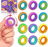 Fidget Toy Sensory Rings for Kids, 12 Pack Sensory Spinner Rings - Texture Stress Finger Toys for Autism Calming - Fun Fidgets for Adults ADHD Classroom