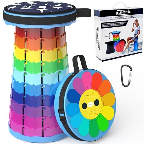 LOCYOP Portable Stool with Swivel Cushion Bag&Carabiner,Collapsible,More Sturdy and Lightweight Camping Telescoping Stool for Mountain Hiking BBQ,Max Load Capacity 440LBs