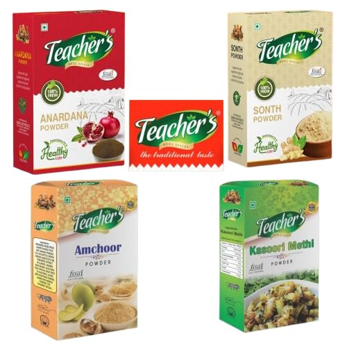 Teacher’s Real Spices Combo Pack – Anardana, Sonth, Amchoor, Kasoori Methi Powder 25G, 100% Fresh, FSSAI Certified 4PACK PACKAGE WEIGHT 325G Teacher’s Real Spices Combo Pack – Anardana, Sonth, Amchoor, Kasoori Methi Powder 25G, 100% Fresh, FSSAI Certified 4PACK PACKAGE WEIGHT 325G