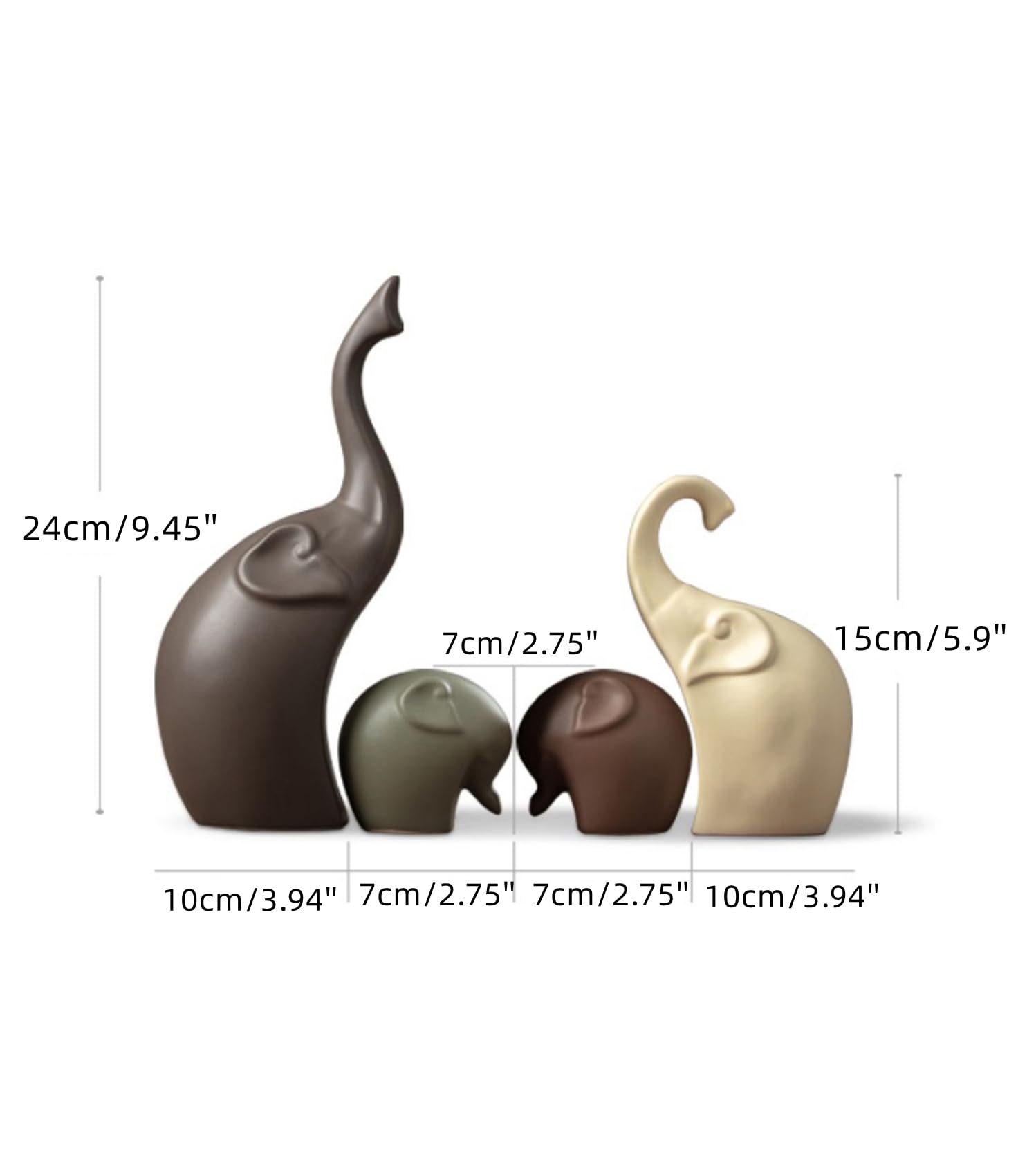 Statua in ceramica,Statua della famiglia dei elefanti (set da 4),creative in ceramica,decorazioni per la casa, adatto per mensole, librerie, decorazioni per supporti TV.