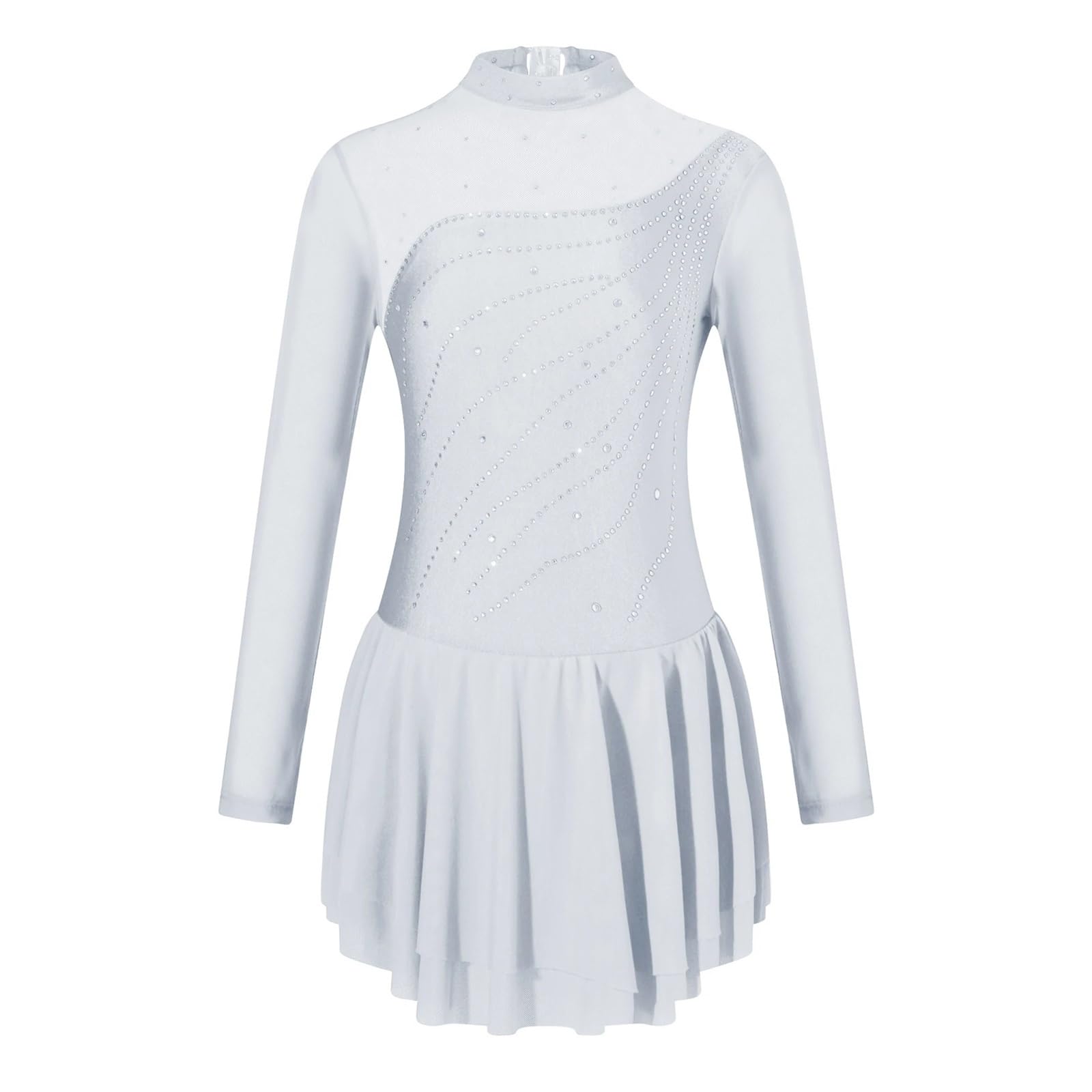 Maillot Gimnasia Ritmica Niña Vestido de Patinaje artístico for niñas, de Gasa Brillante, for Ballet, Gimnasia, Baile, competición, Patinaje sobre Hielo(White,10)