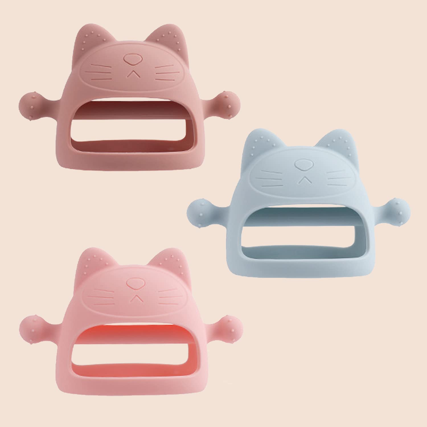 xinglong 3PCS Silicone Baby cat Teething Toys, Suitable for Infants Over 3 Months Old to Prevent Wrist Glue, Relieve Teething Pain, Suitable for Sucking