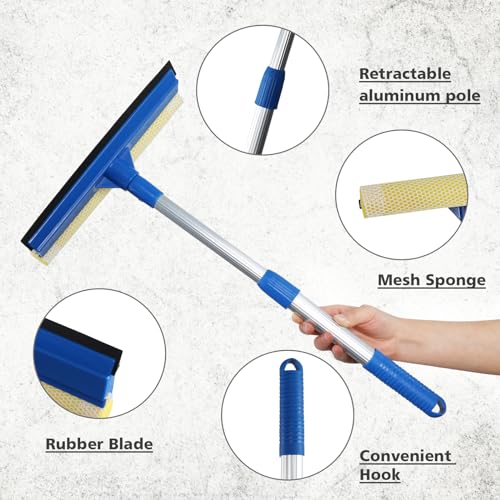 Image of Professional Windo w Squeege,2 in 1 Squeegee Window Cleaner with Long Stainless Steel Handle,Sponge Car Window Squeegee (White)