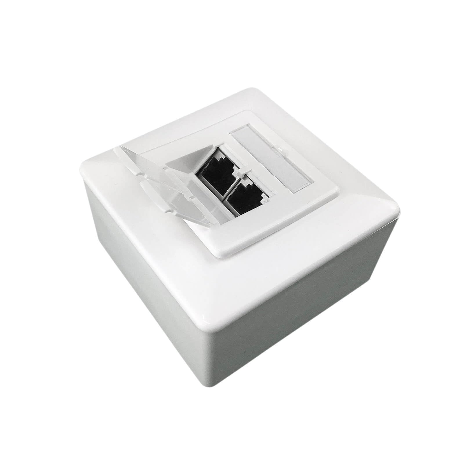 ProfiPatch Netzwerkdose LAN Dose Cat6A 500MHz Aufputz und Unterputz 2X RJ45 Port Anschluss Oben/unten POE CAT7,CAT6A,CAT6,CAT5 geschirmt weiß | Aufputz und Unterputz, Anschluss Oben/unten, POE, geschirmt, CAT7/CAT6A/CAT6/CAT5 kompatibel