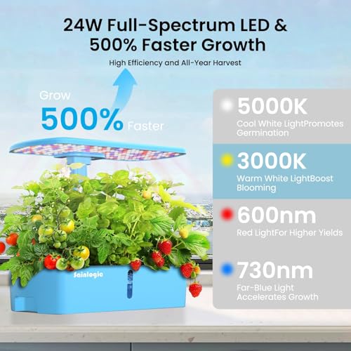 Sainlogic Hydroponics Growing System Kit, 12 Pods Watering Planter, Smart Indoor Garden with APP & WiFi Connected, 5 X Growth with 24W LED, Quiet Pump, for Vegetables, Herbs and Flowers - Image 3