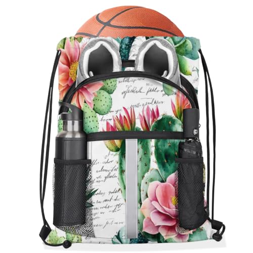 Tropical Cactus Drawstring Backpack with Water Bottle Pocket Lightweight String Bag Space Cacti Floral Sports Gym Swim Sackpack for Men Women3