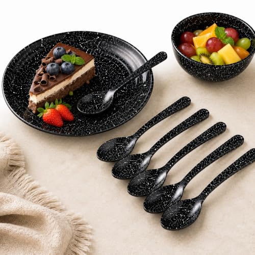 Image of Melvio By Malti Black Granite 6 Piece Tea Spoon | Melamine Dinnerware Set, Premium Dinner Set Crockery Plates Bowls Tableware for Home Dining Kitchen