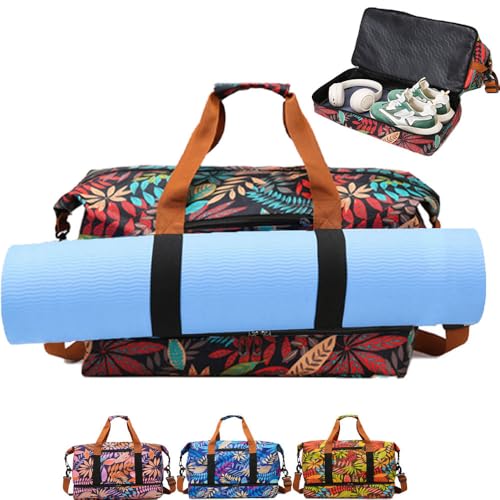 Aikelai Bolsa multifuncional para esterilla de yoga, bolsas de yoga y transportadores que se adaptan a todas tus cosas, bolsa de gimnasio deportiva con compartimento para zapatos y bolsillo húmedo,