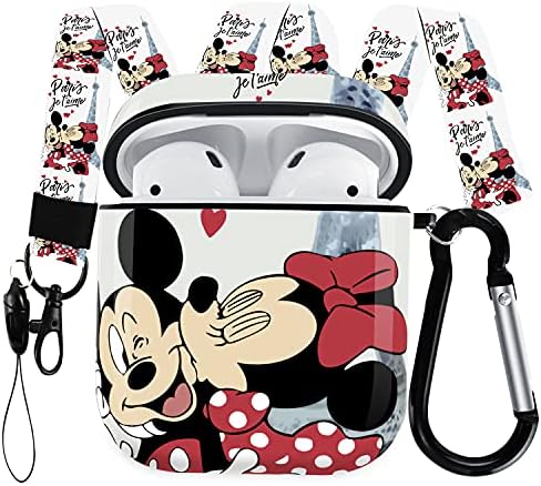 Airpods Case Designed for Apple AirPods 2 & 1,Full Protective Case Cover with Keychain and Lanyard,Shockproof Anti Case for Airpods Charging Case (Mickey and Minnie)