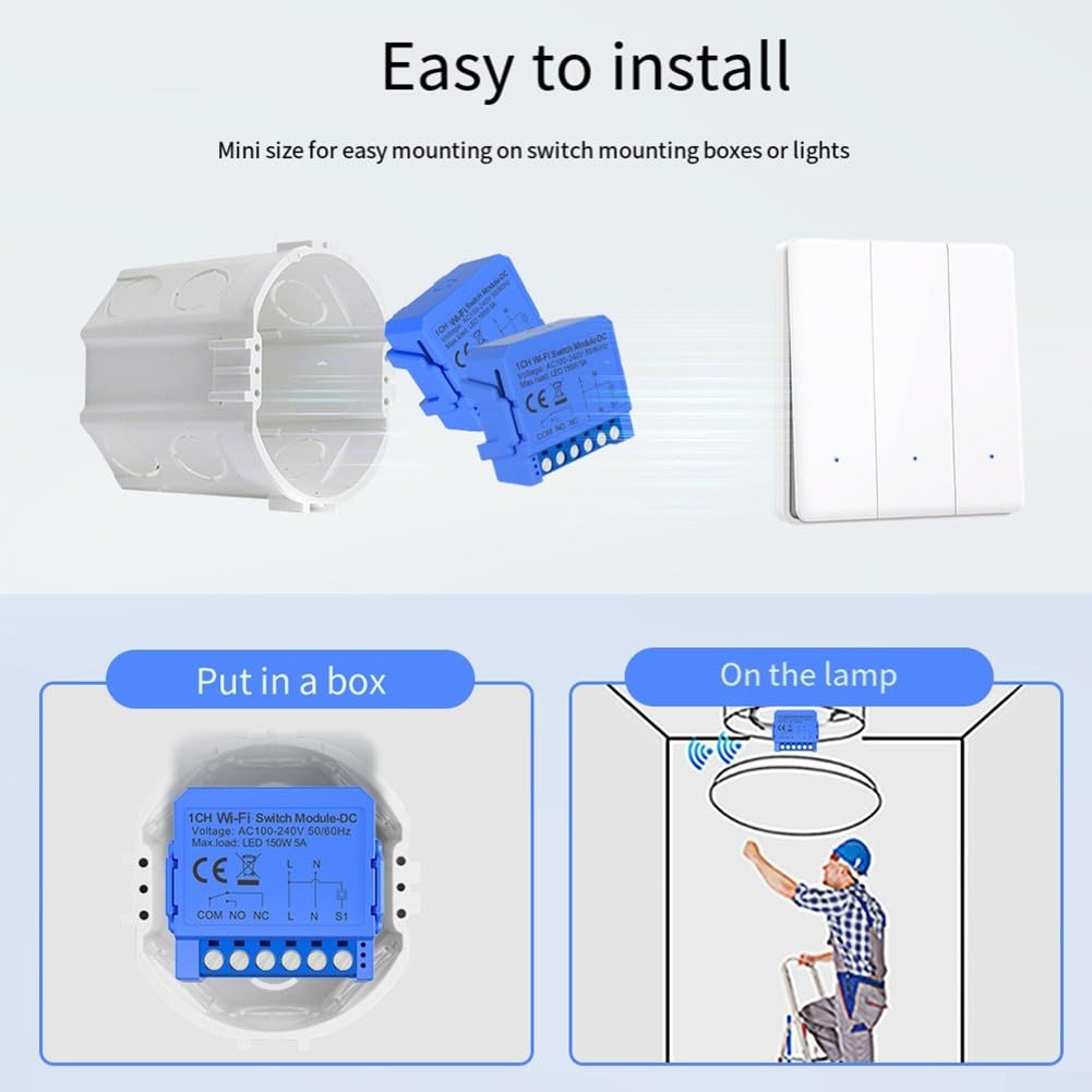 Relé inteligente WiFi de contacto seco, control por voz, temporizador, funciones de programación de cuenta regresiva para Tuya, para control de iluminación, ACS, ventilador de audio (AC110V-240V)