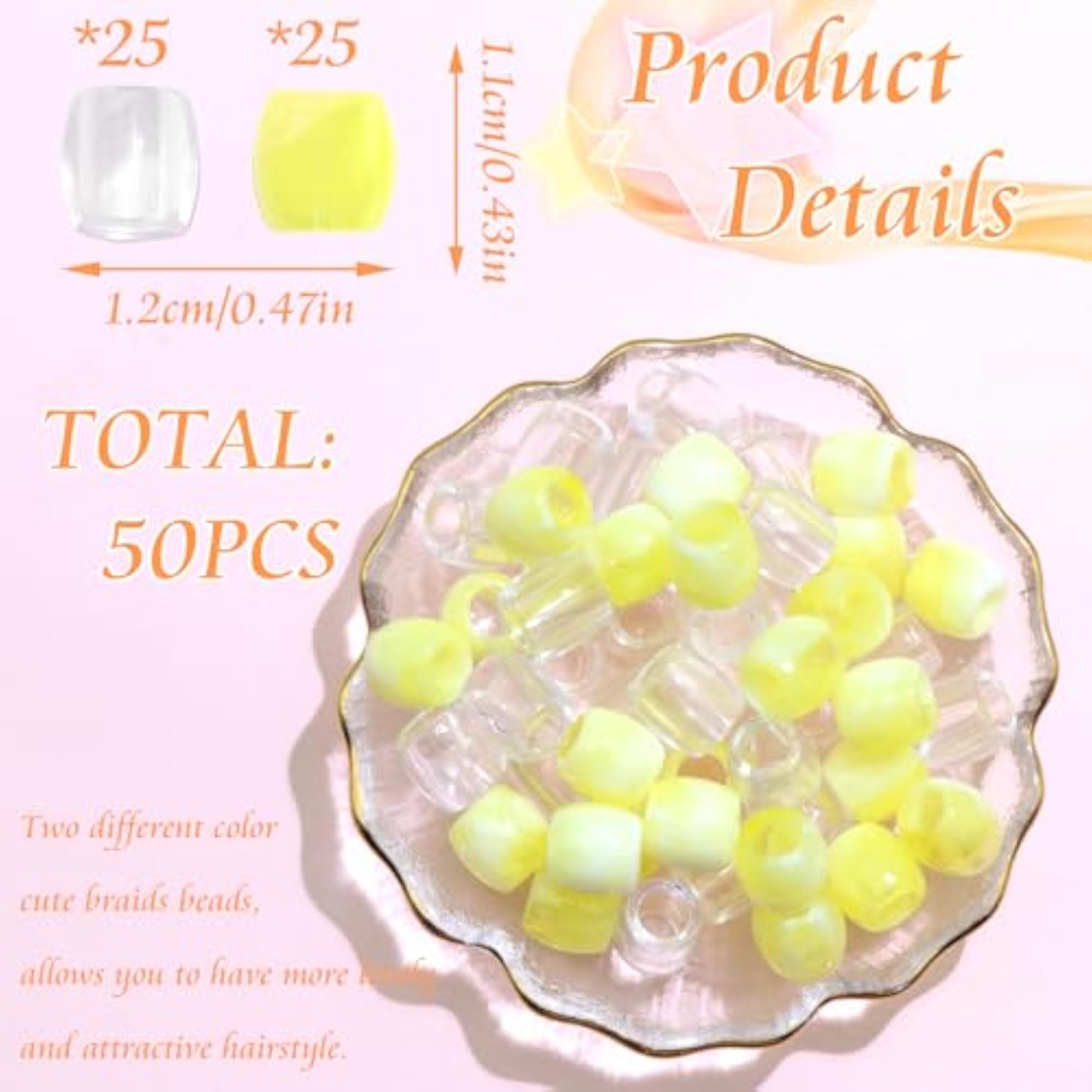 50PCS Yellow Hair Beads for Braids and Dreadlocks
