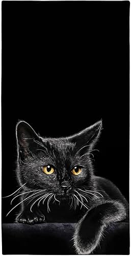 Toalla de playa de gato negro, con temática de animales realistas, microfibra de secado rápido y libre de arena de 36 x 72 pulgadas, para viajes,