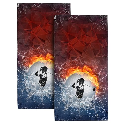 Bapcoku Lot de 2 serviettes de bain décoratives amusantes pour salle de bain, cadeau de golf pour homme, garçon, amateur de golf, 35,6 x 71,1 cm, décoration de salle de bain sur le thème du golf
