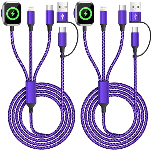 Image of Travel Essentials 3in2 Multi Charging Cable for iPhone Watch Charger,USB A /C to Type C /IP /iWatch Charger,Travel Chargers for Multiple Devices Compatible with iWatch Series&iPhone 16-12（2PACK,5FT）