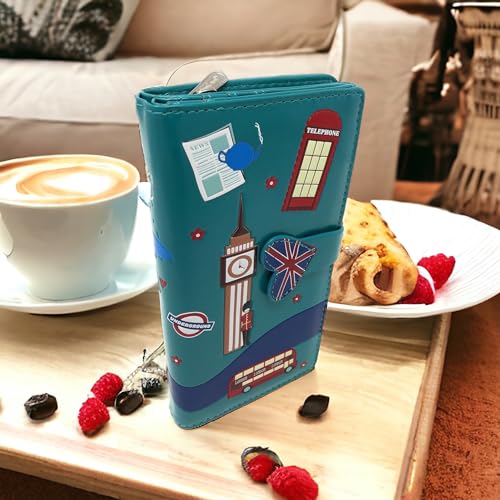 Shag Wear Streets of London Large Souvenir England Wallet for Women and Teen Girls Teal 7"3