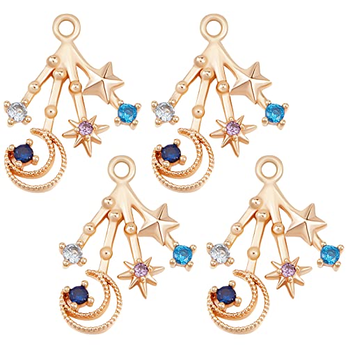 Beebeecraft 1 Box 10 Stück Stern- Und Mond-Charms, 18 Karat Vergoldetes Messing, Bunte Zirkonia, Baumelnde Anhänger Für Ohrring-Halsketten-Armband-Schmuckherstellung