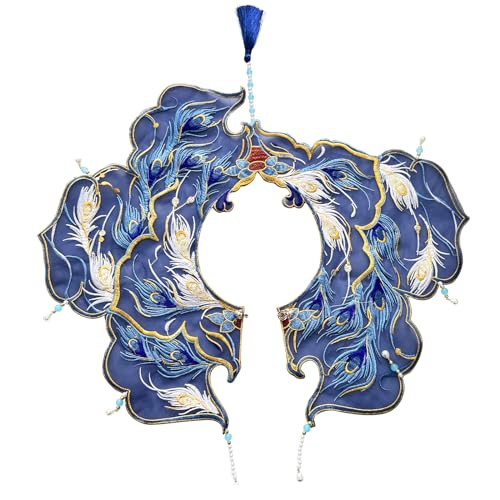 Chinese Ancient Embroidered Feathered Yunjian Shawl Scarf Vintage Beaded Tassels False Collar Capelet Boleros