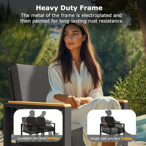 4-Piece Patio Furniture Set with Wood-Like Arms-Black - Image 3