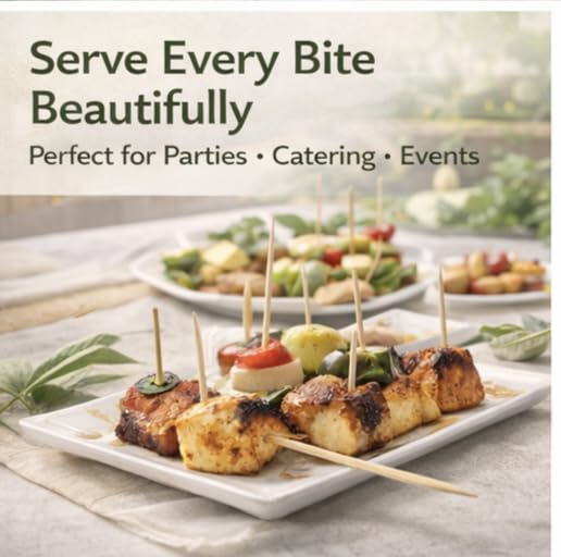 Eco Evergreen Bamboo Satay Sticks for BBQ & Grilling | Natural Bamboo Skewers | Strong, Smooth & Eco-Friendly | Perfect for BBQ, Grilling, appetizers & Party Snacks | 8 inches- 140 Count 4