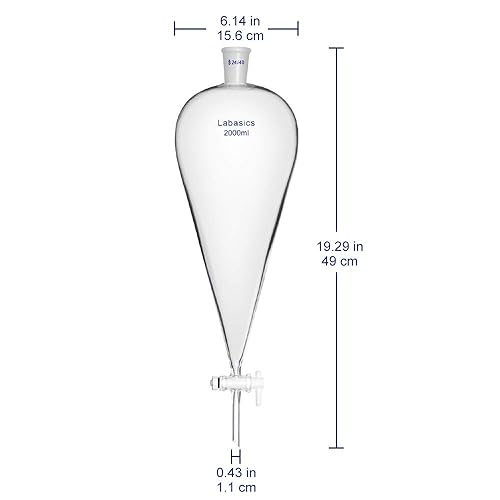 Miniatura 28 de Labasics Embudo separador cónico de vidrio de borosilicato 33.8 fl oz con llave de paso de PTFE, 33.8 fl oz