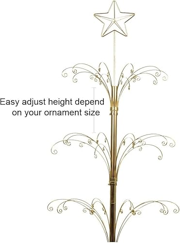 Hohiya 74 Inch Ornament Display Tree Stand Rotating Gold 90 Hooks Metal Holder Hanger Wire Hanging For Swarovski Crystal Glass Christmas Balls Bauble Dog Cat Decorations Gift Craft #TOP2