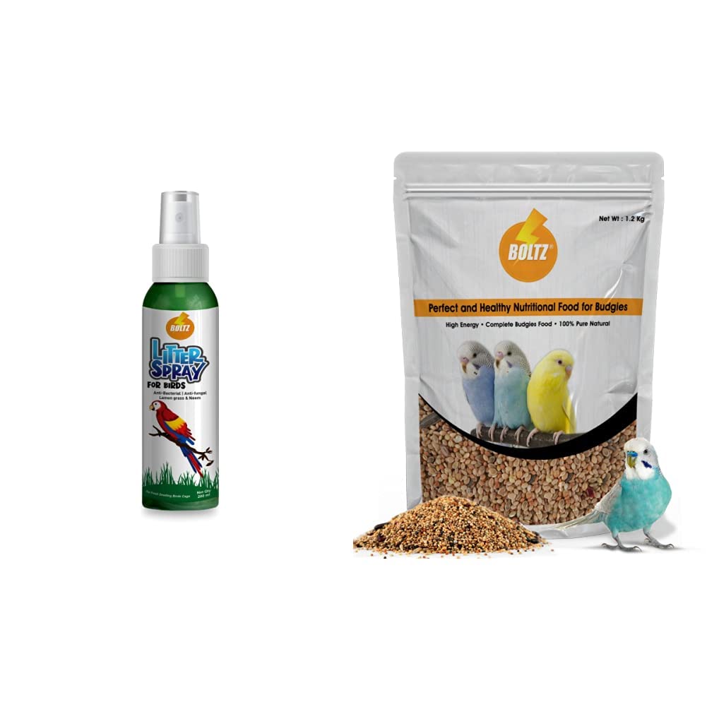 Boltz Antibacterial Bird Litter Spray (200Ml) & Bird Food for Budgies - Mix Seeds (1.2 KG)