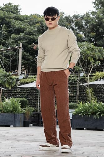 Image of SWADESI STUFF Men's Corduroy Trousers | Mid-Rise Relaxed Fit | Cotton Blend Joggers with Flexi Waistband
