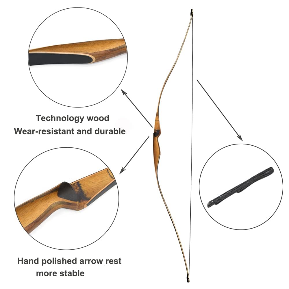 52/54 pollici Tiro con l'arco Arco Ricurvo Longbow Tradizionale Laminato 10-35lbs Caccia Tiro Longbow per i Giovani Principianti Adulti Mano Destra