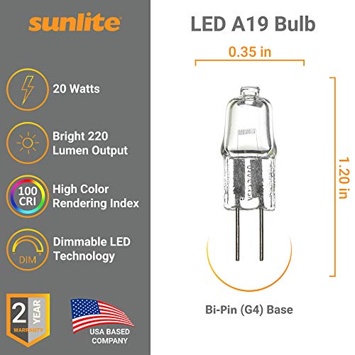 Sunlite 40606-Su Q20/Cl/G4/24V Halogen 20-Watt Single Ended T2.5 Light Bulb, 24 Volt, G4 (Bi-Pin) Base, Clear, 220 Lumen, 2000 Hour Life Span, 3200K - Warm White 12 Pack #TOP1