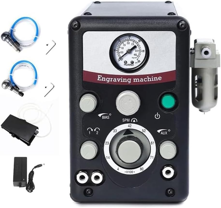 Lakimi Pneumatic Jewelry Engraver Machine - Pneumatic Hand Engraving Machines Dual-Head 400-8000 RPM for Jewelry and Metal Crafting G01